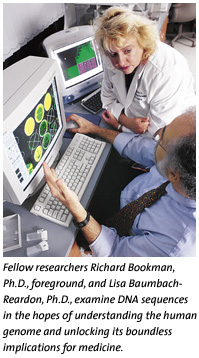 Bookman and Baumbach-Reardon examine DNA sequences.